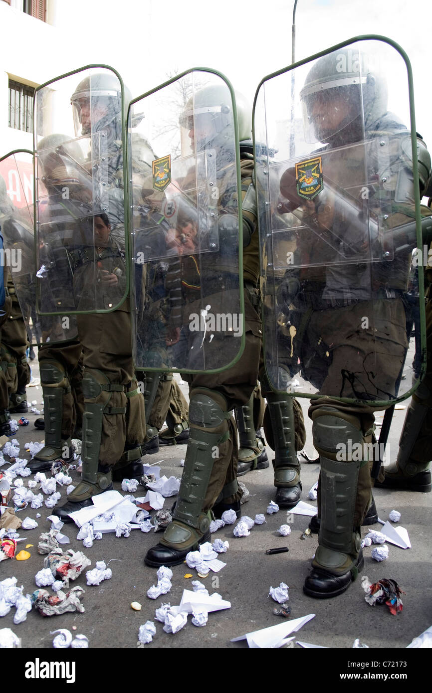 Carabineros de Chile in full riot gear Santiago De Chile Stock Photo ...