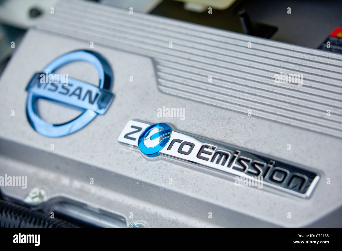 Nissan Leaf battery electric motor engine car green eco zero emission Stock Photo