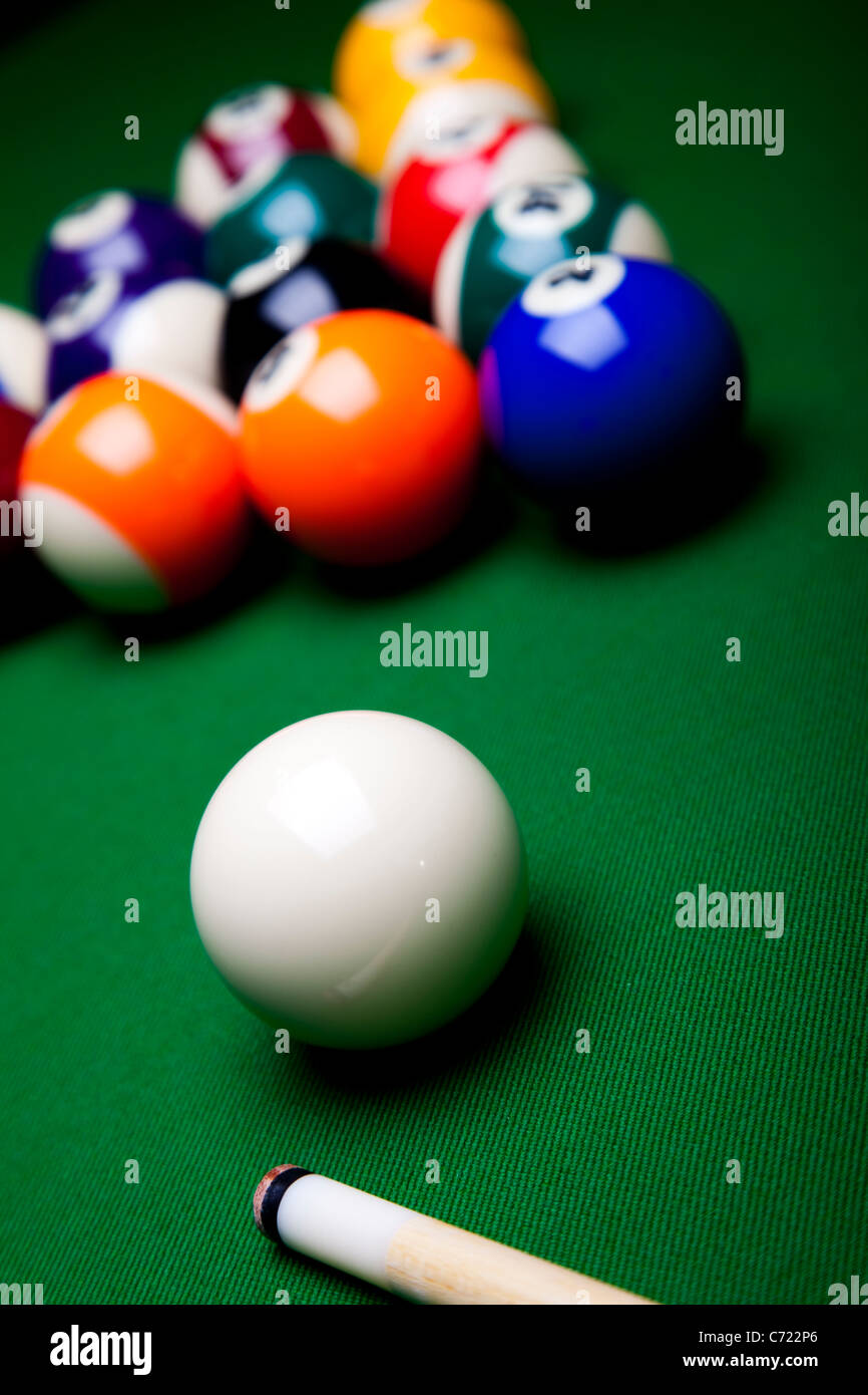 Billiard table and balls Stock Photo - Alamy