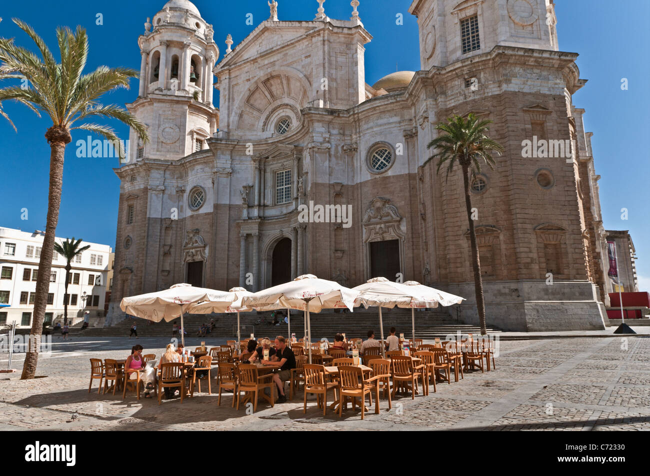 People in café Plaza de la Catedral Cadiz Spain Stock Photo