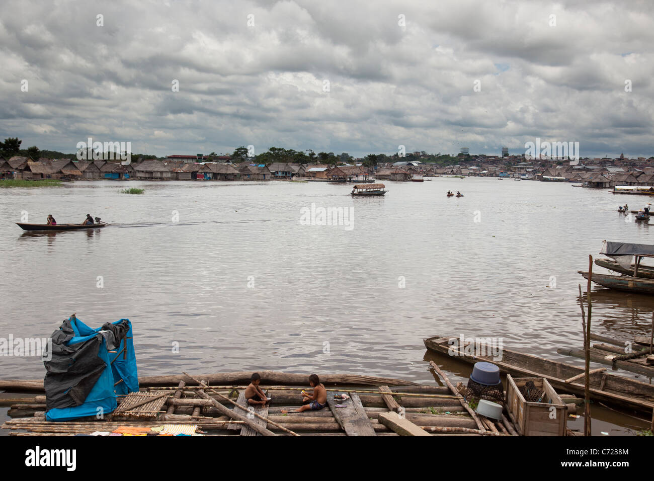 Floating homes in Belen, Iquitos, Peru Stock Photo