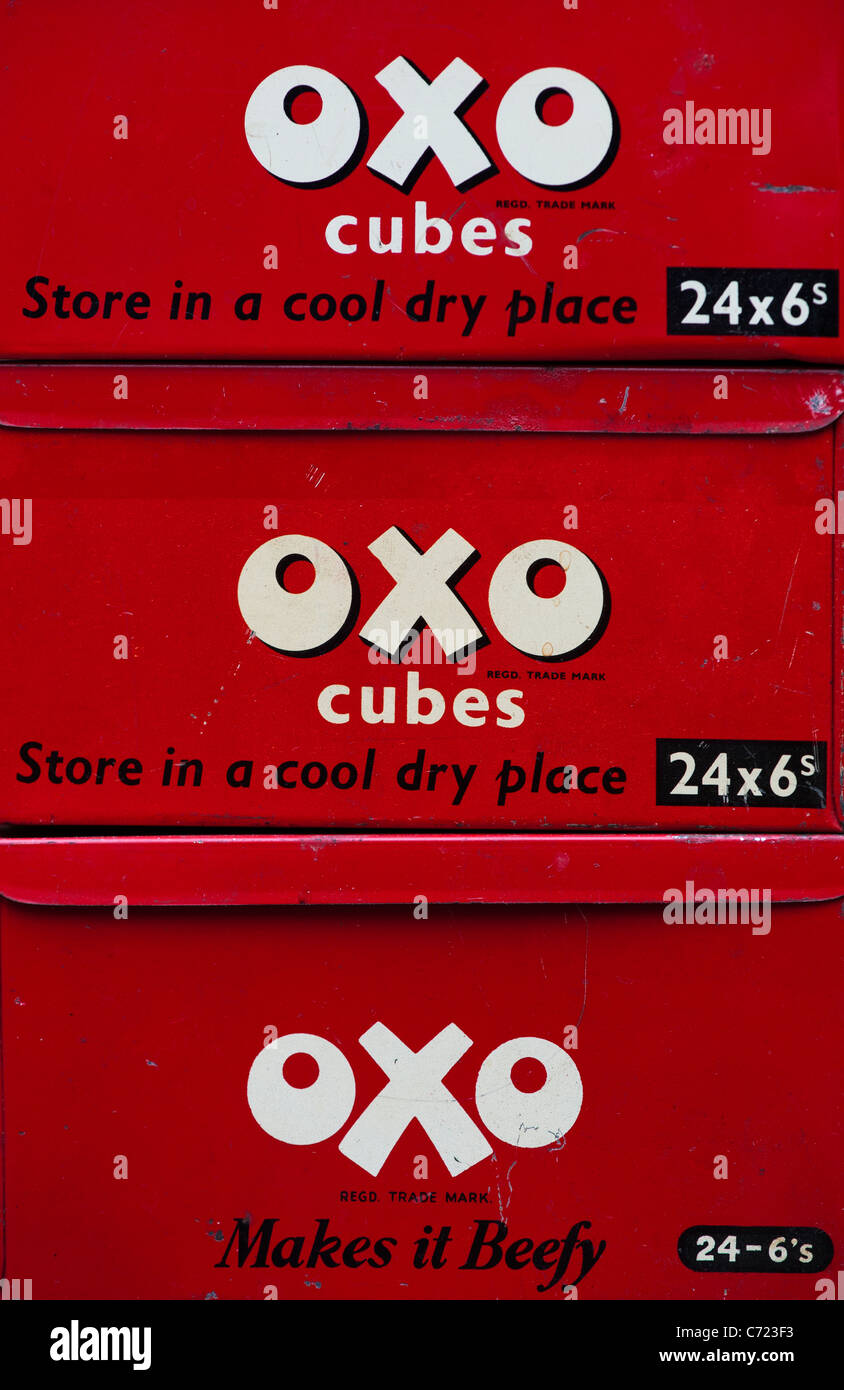 Old Retro OXO Cube tins Stock Photo