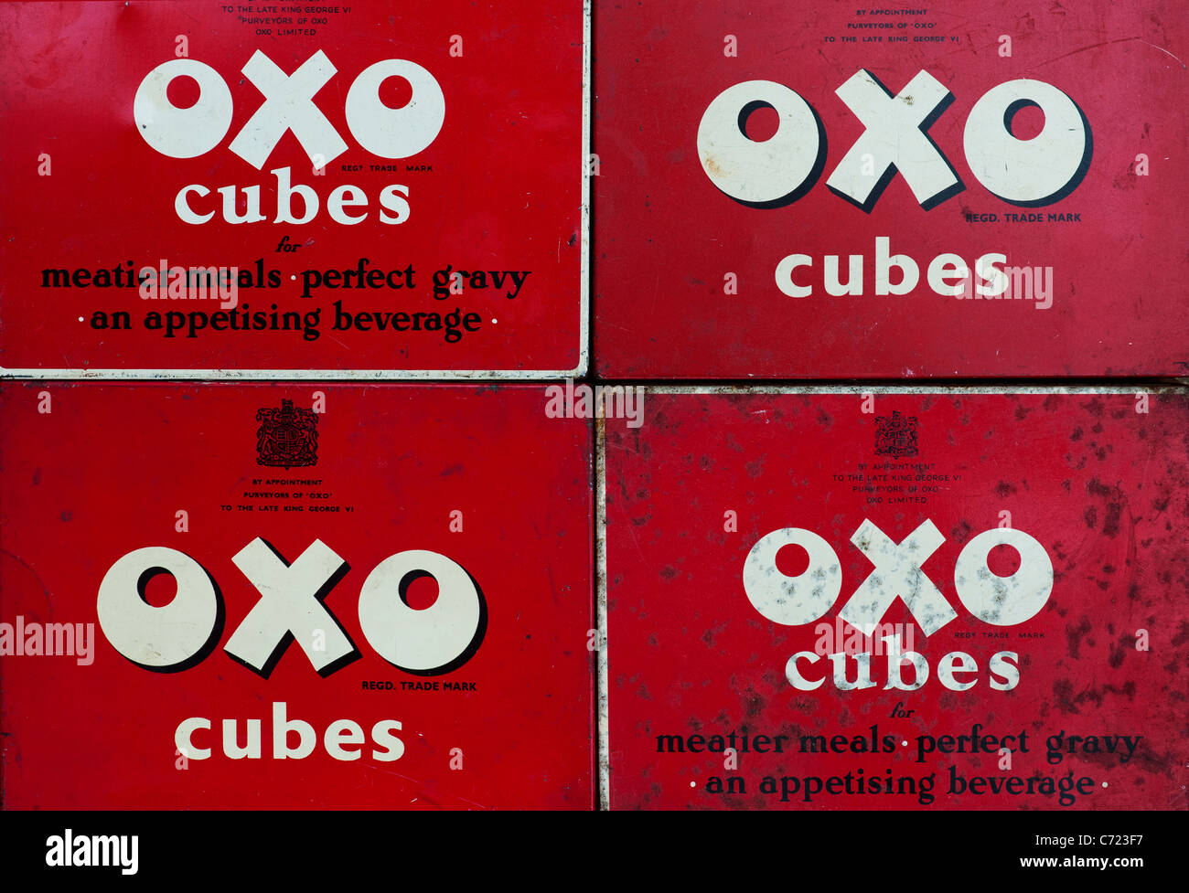 Old Retro OXO Cube tins Stock Photo