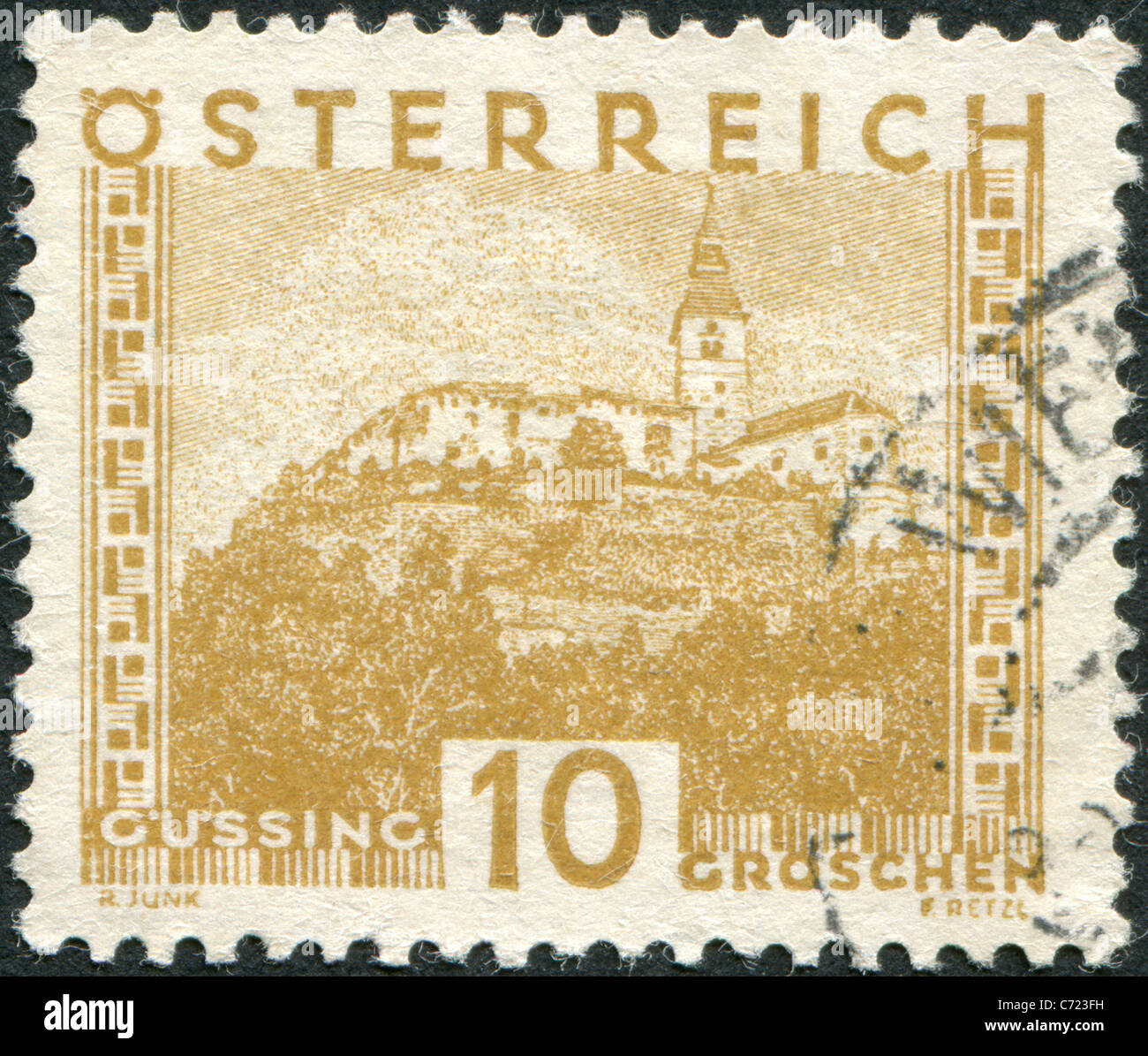 AUSTRIA - 1929: A stamp printed in Austria, is shown Burg Gussing, Burgenland Stock Photo