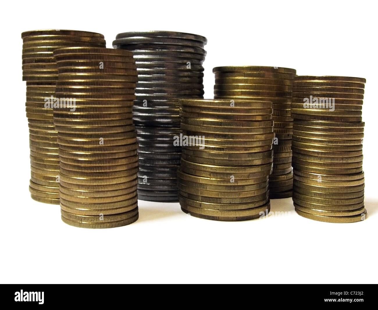 piles of coins Stock Photo