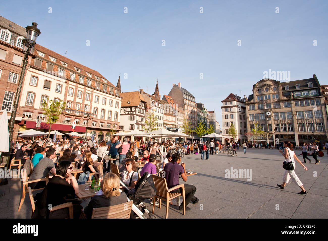 CAFE, KLEBER PLACE, STRASBOURG, ALSACE, FRANCE Stock Photo