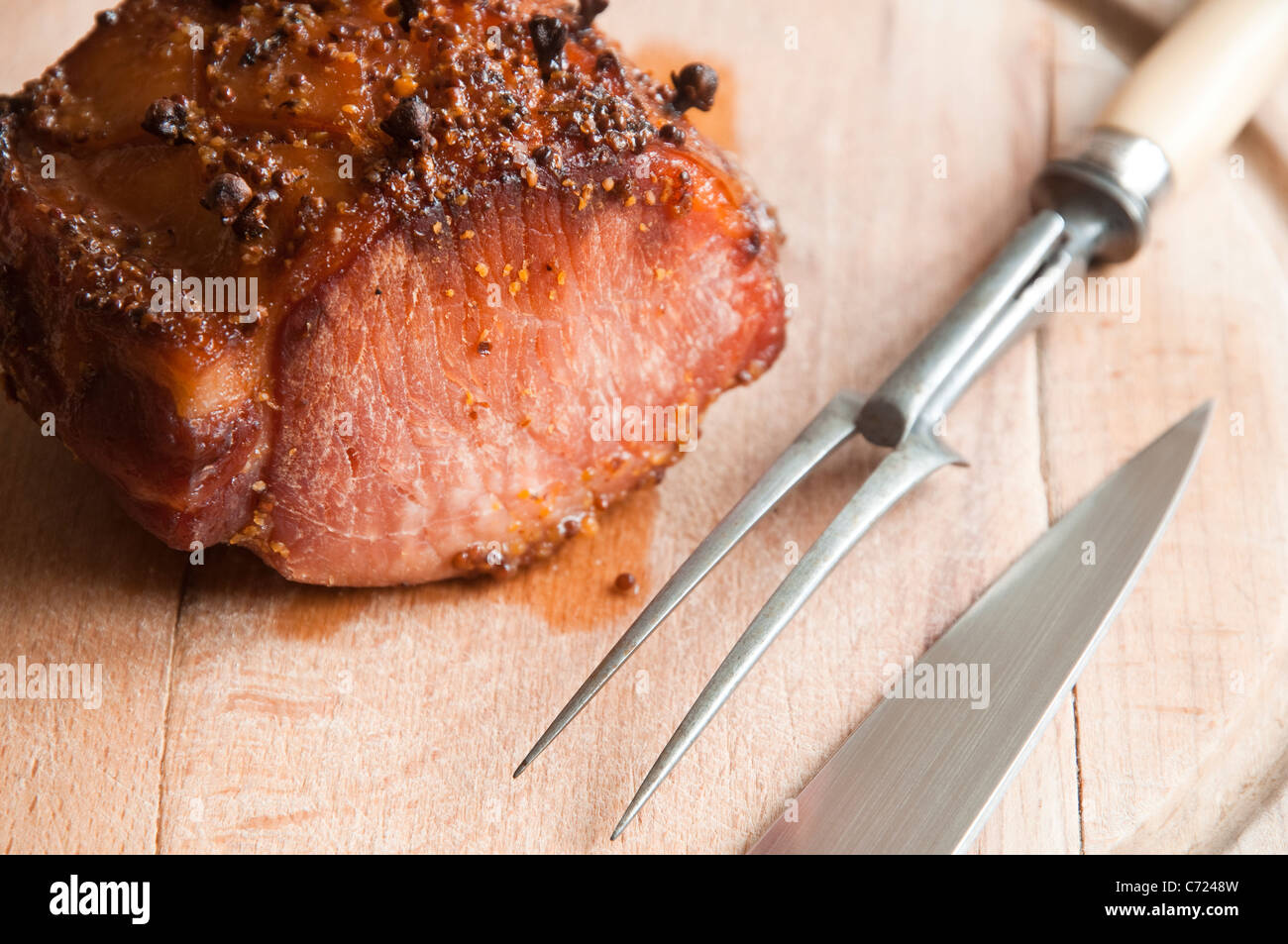 Roast Ham with a honey & mustard / clove glaze, fresh from the oven