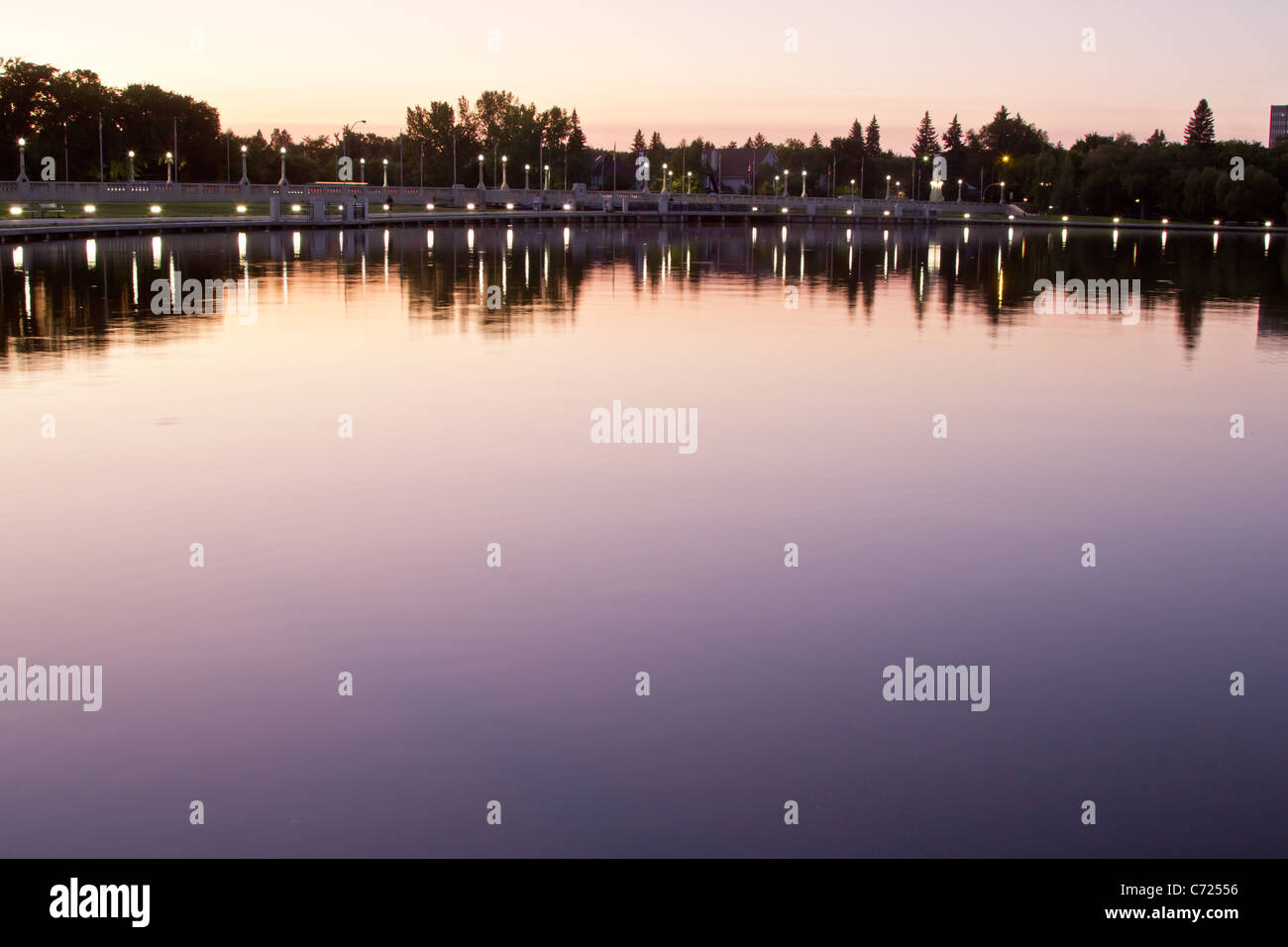 beautiful Wascana lake on a quiet summer night Stock Photo