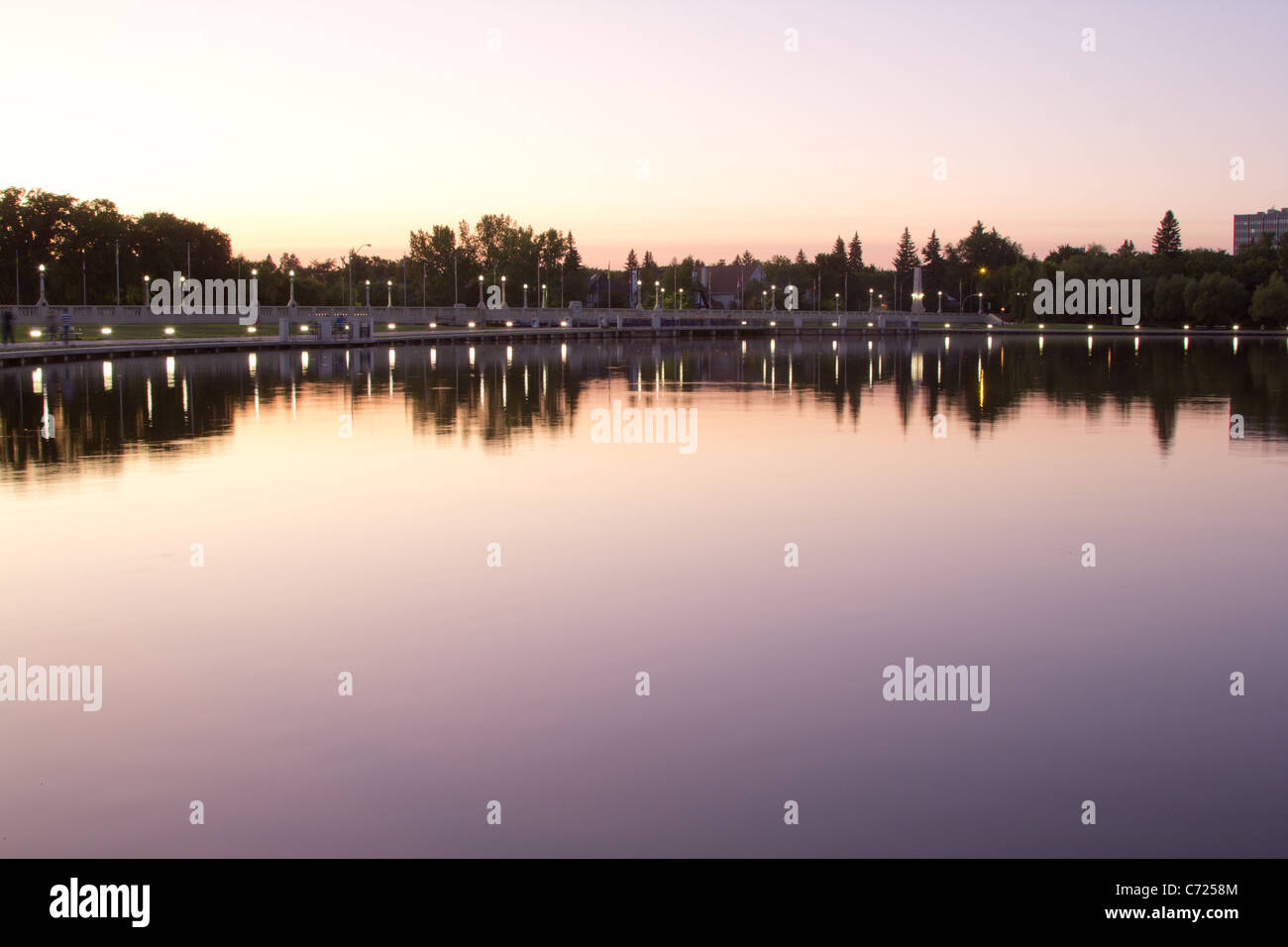 beautiful Wascana lake on a quiet summer night Stock Photo