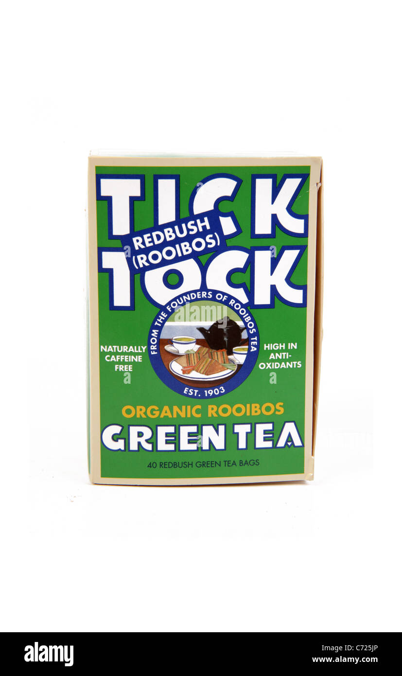 Packet of Tick Tock Brand Redbush Green Tea Stock Photo