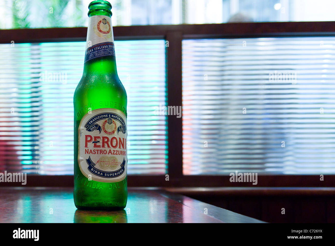 A cold bottle of Peroni beer Stock Photo