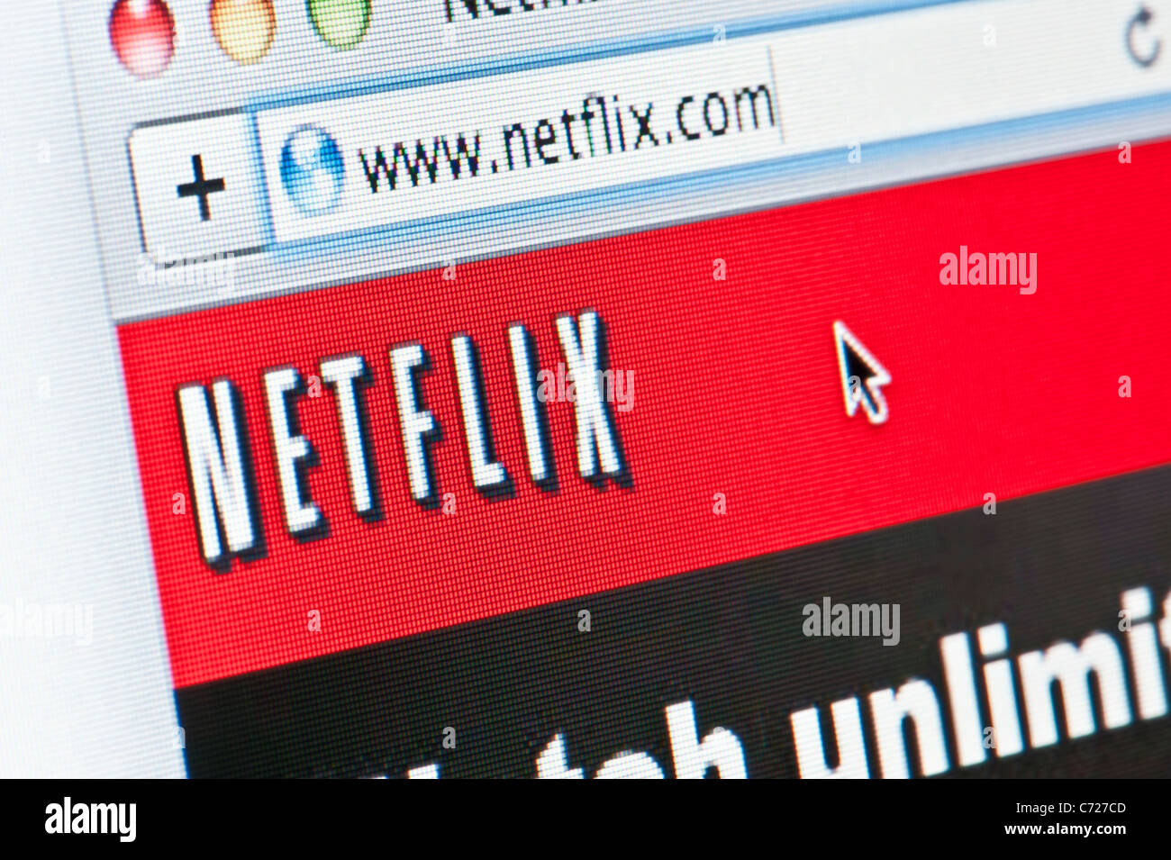 Close up of the Netflix logo as seen on its website. (Editorial use only: print, TV, e-book and editorial website). Stock Photo