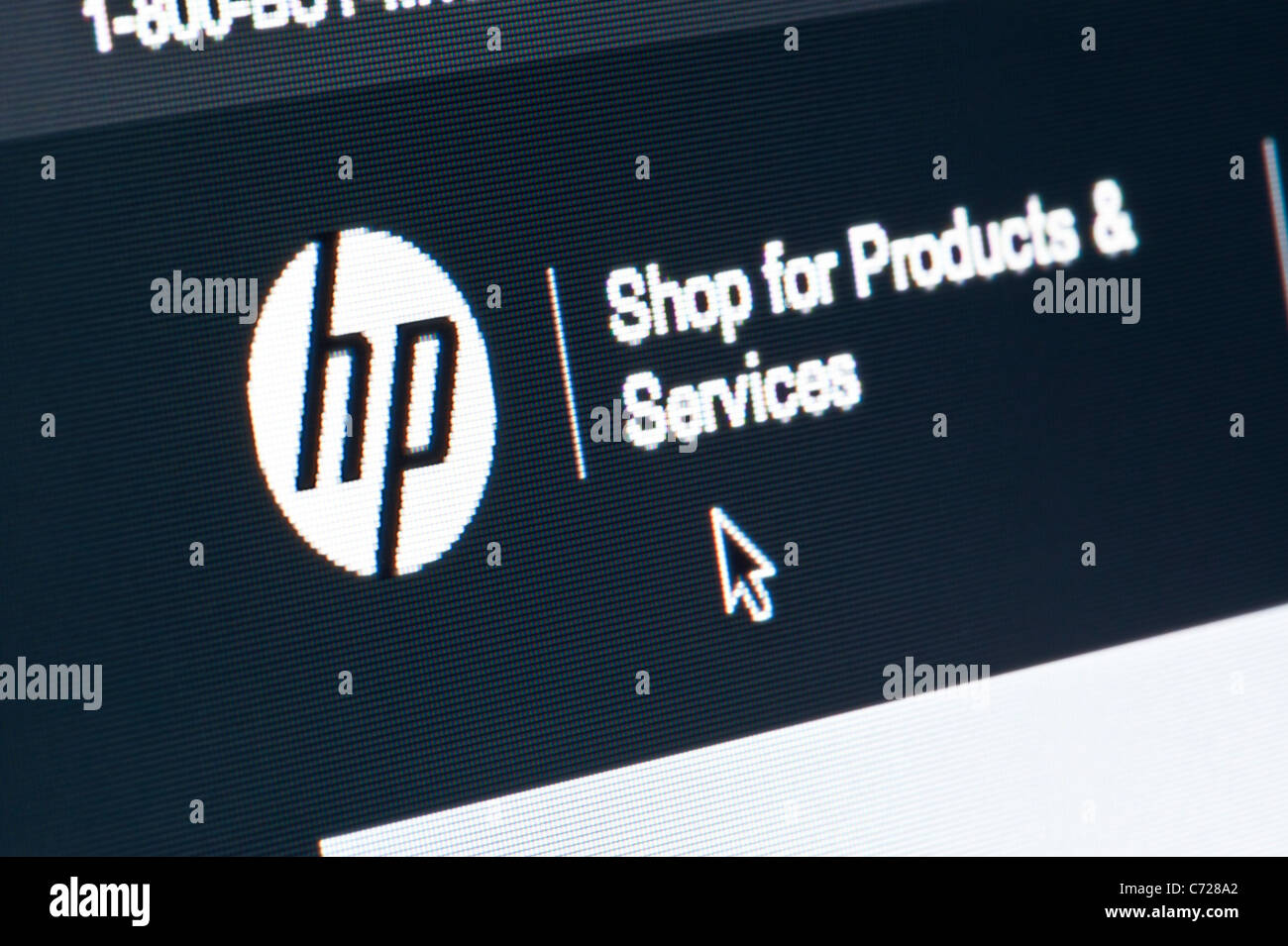 Close up of the Hewlett Packard logo as seen on its website. (Editorial use only: print, TV, e-book and editorial website). Stock Photo