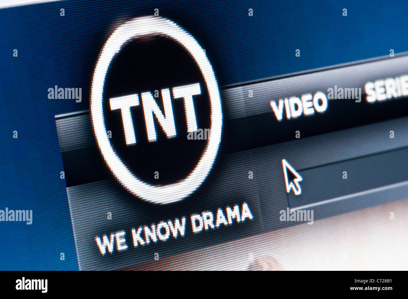 Close up of the TNT logo as seen on its website. (Editorial use only: print, TV, e-book and editorial website). Stock Photo