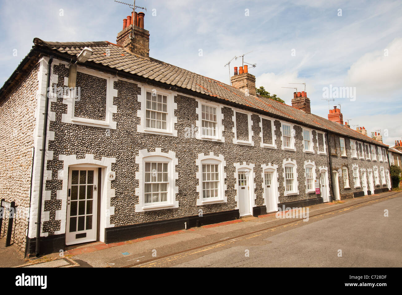 Traditional flint terraced houses in Holt, Norfolk, UK. Stock Photo