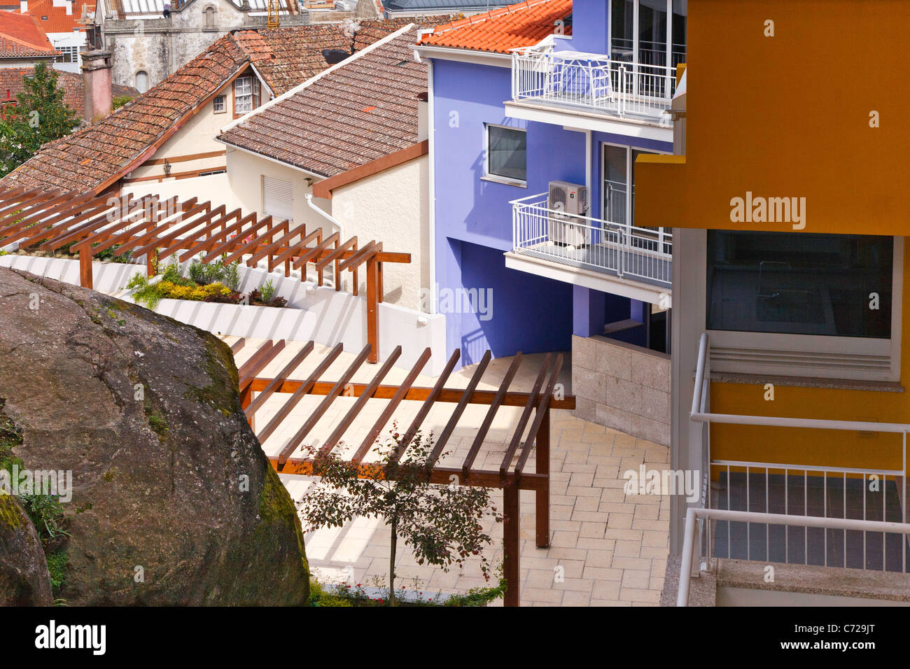 Styles of old and new buildings in Viseu Stock Photo