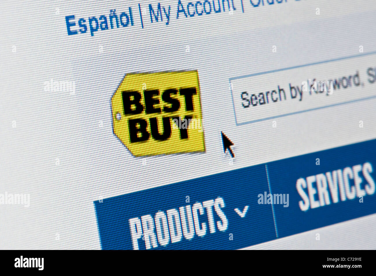 Close up of the Best Buy logo as seen on its website. (Editorial use only: print, TV, e-book and editorial website). Stock Photo
