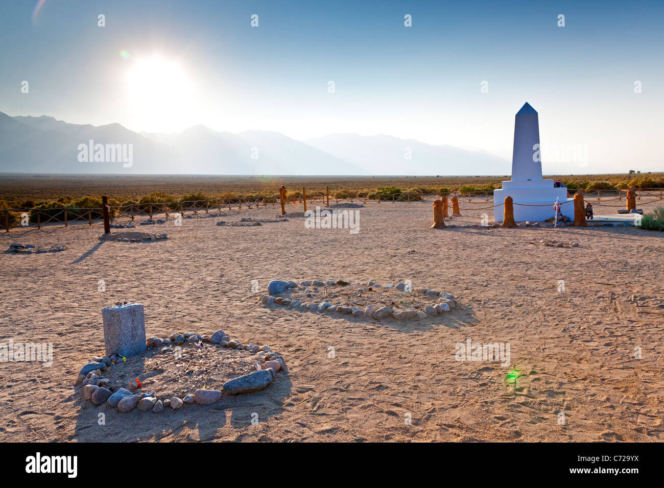 Monument at the cemetery at Manzanar War Relocation Center, Independence, California, USA. JMH5310 Stock Photo
