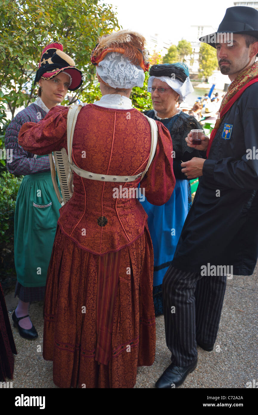 Paris, France, French Food and Wine Festival, St. Pourcinois, French People in Traditional Dress Stock Photo