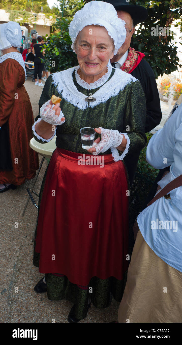 Paris, France, French Food and Wine Festival, St. Pourcinois, Elderly French Woman in Traditional Dress, elderly people Stock Photo