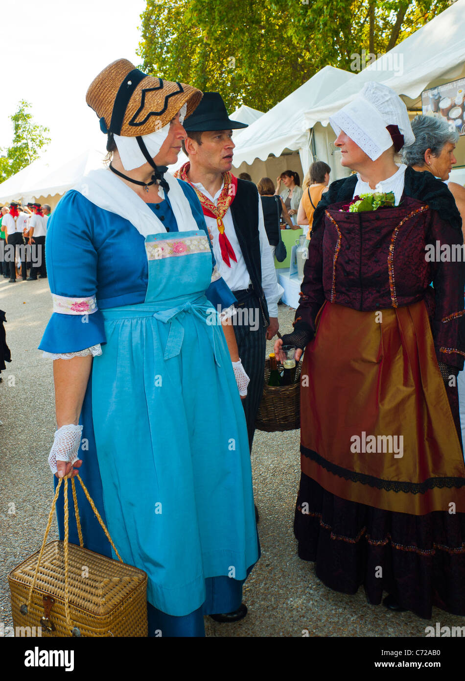 Paris, France, Celebrating French Food and Wine Festival, St. Pourcinois, French Woman in Traditional Dress, historic holidays Stock Photo