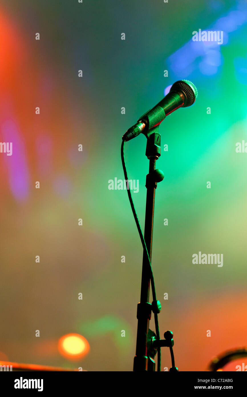Canada,Quebec,Montreal, Montreal Jazz Festival, microphones and stage lights Stock Photo