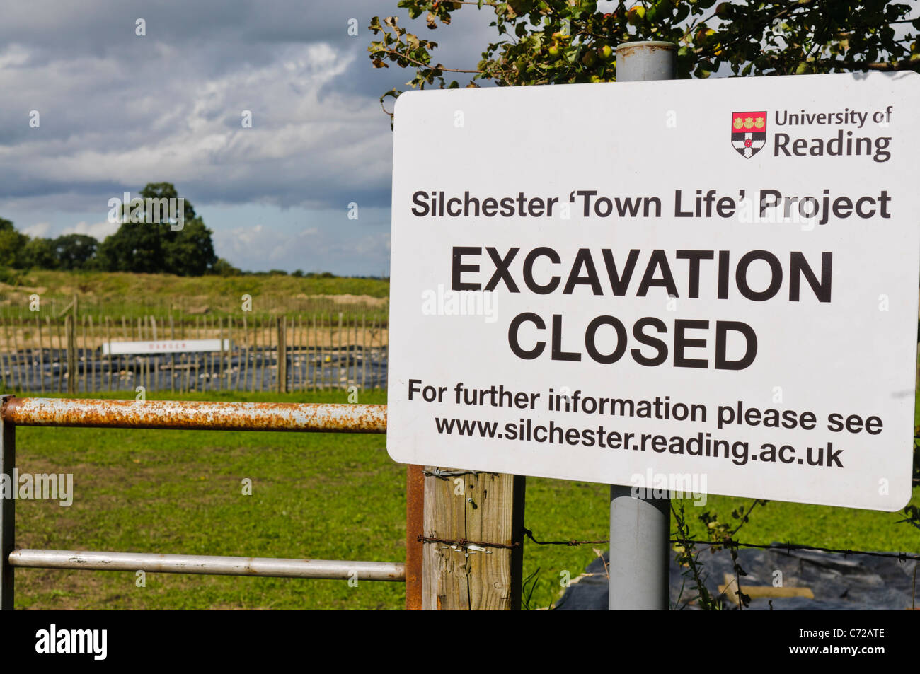 'Excavation Closed' sign at an archaeological dig Stock Photo