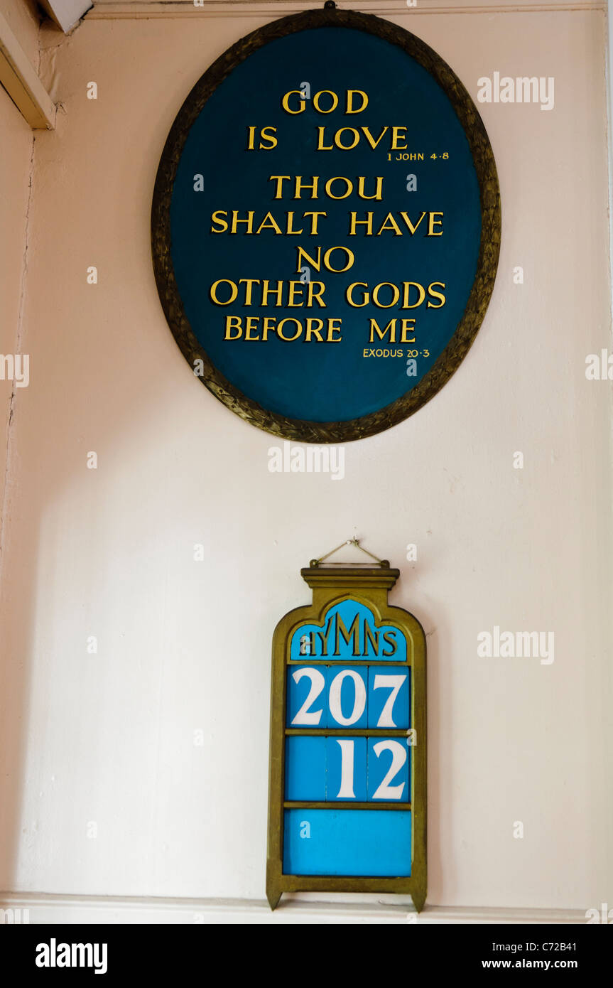 Hymn board in a church Stock Photo