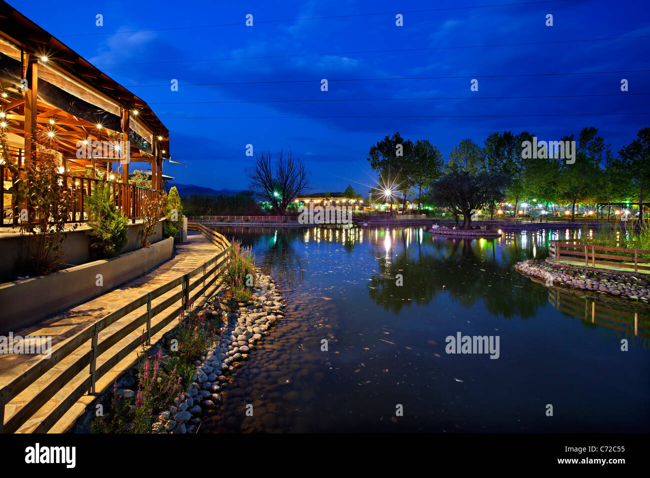 "Vrysi Tyrnavou", a nice recreation area, with a couple of good restaurants, close to Tyrnavos town, Larisa, Thessaly, Greece Stock Photo