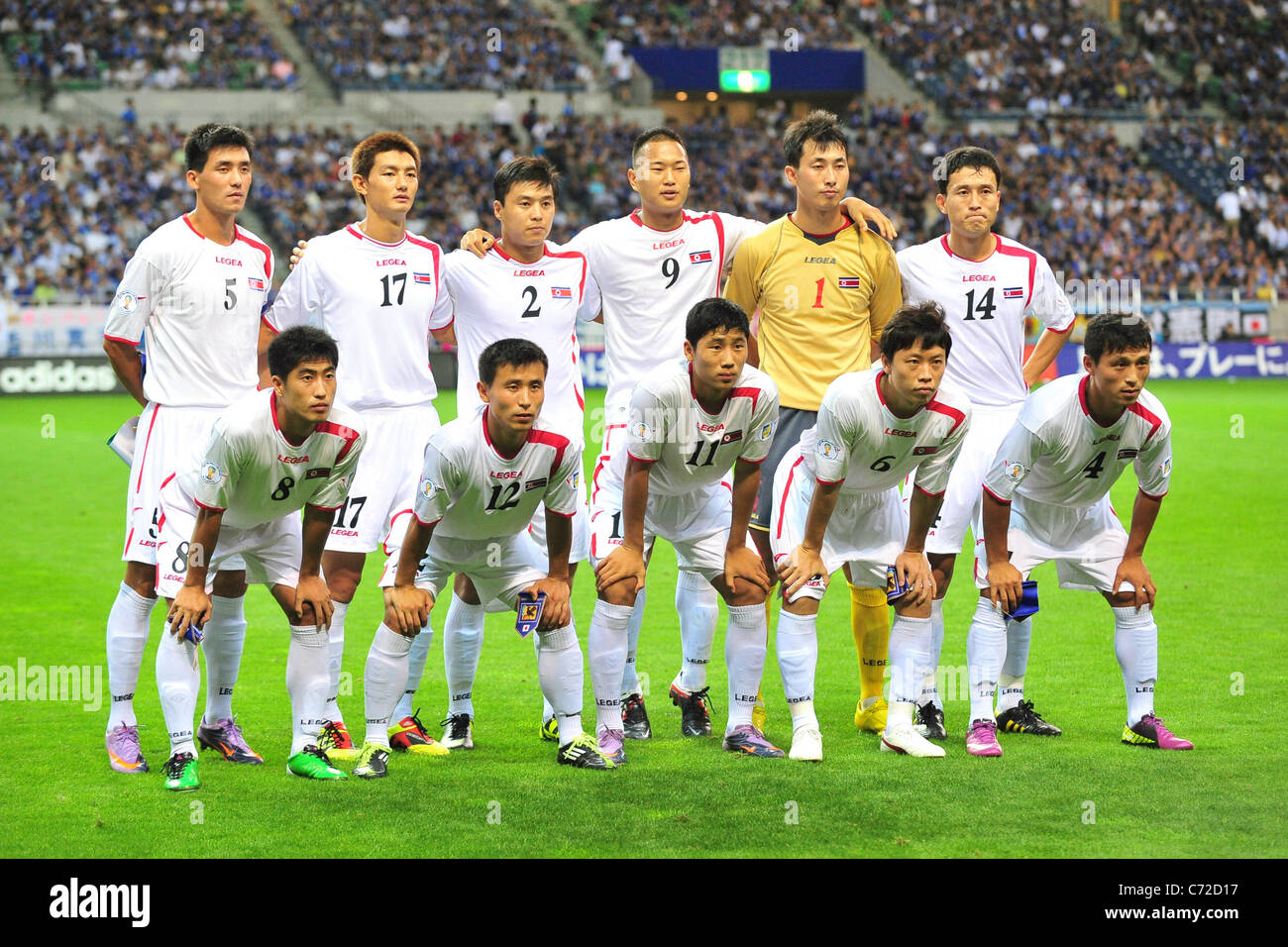 North Korea team group line-up (PRK) for 2014 FIFA World Cup Asian Qualifiers Third round Group C match : Japan 1-0 North Korea. Stock Photo