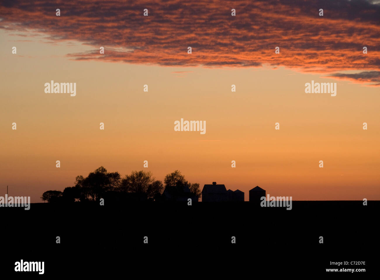 Farm buildings on prairie, near Champaign Urbana, Illinois, USA Stock