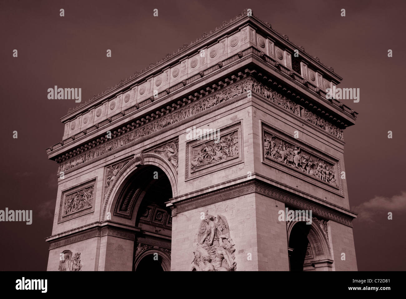 Arc de Triomphe in Black and White Sepia Tone, Paris, France Stock ...
