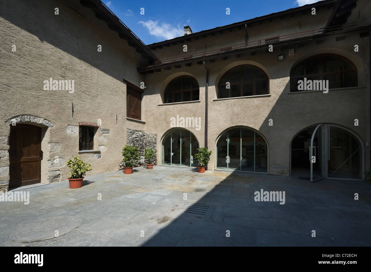 a rebuilt court of the Novalesa medieval abbey, Piedmont, Italy Stock Photo