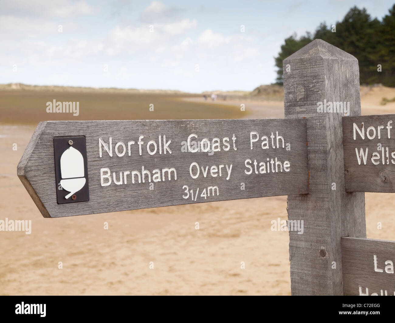 Sign post at Holkham on the Norfolk Coast Path long distance walk route
