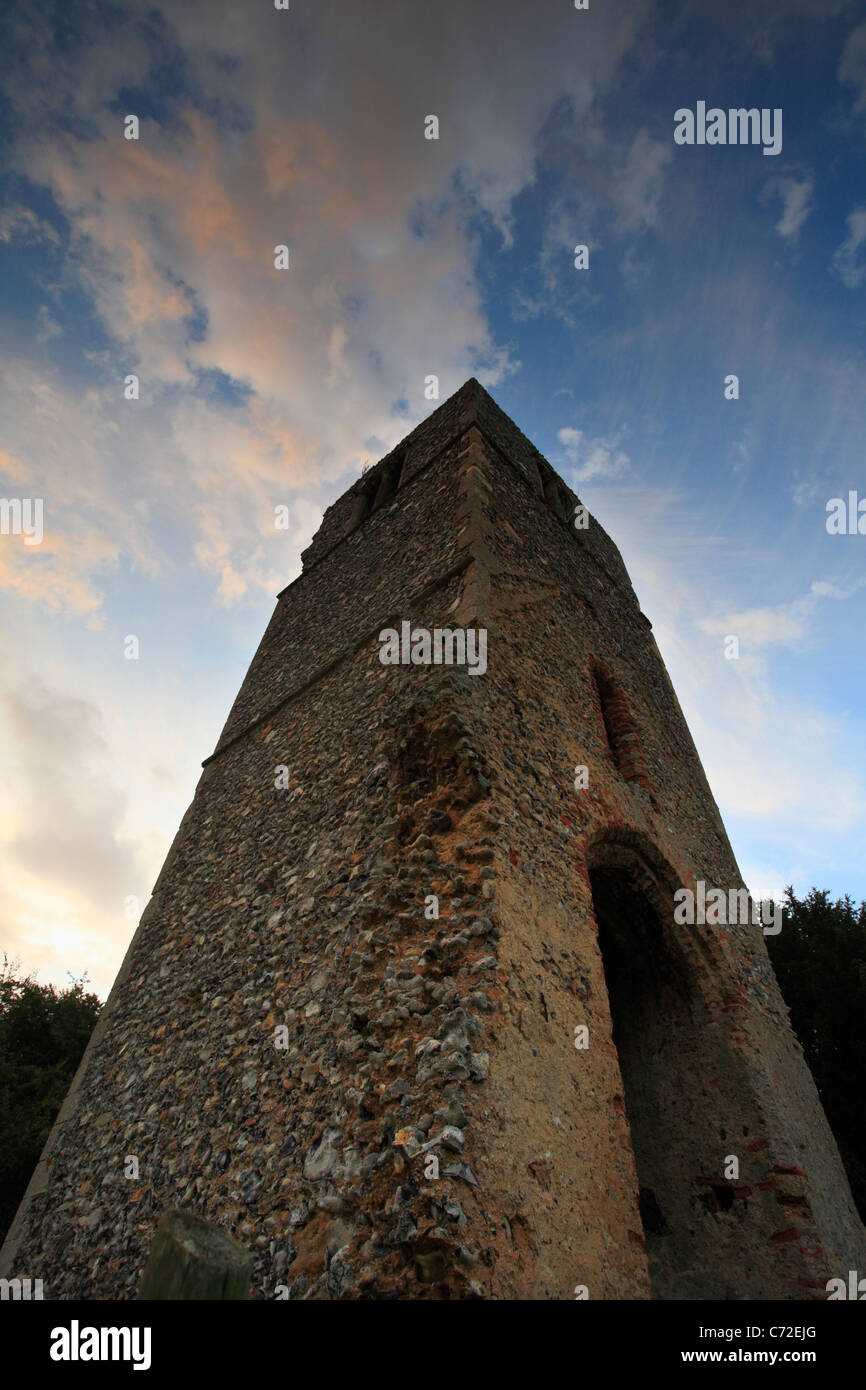 The ruined tower of St Mary's church at Great Melton in Norfolk, England. Stock Photo