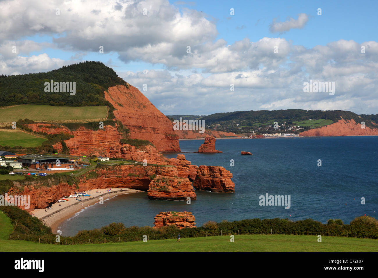 View overlooking Ladram Bay and Sidmouth, Devon Stock Photo