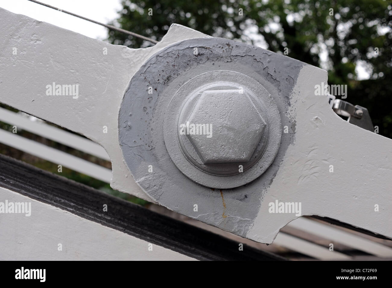 Giant bolt on Clifton Suspension Bridge in Bristol which is under a major refurbishment UK Stock Photo