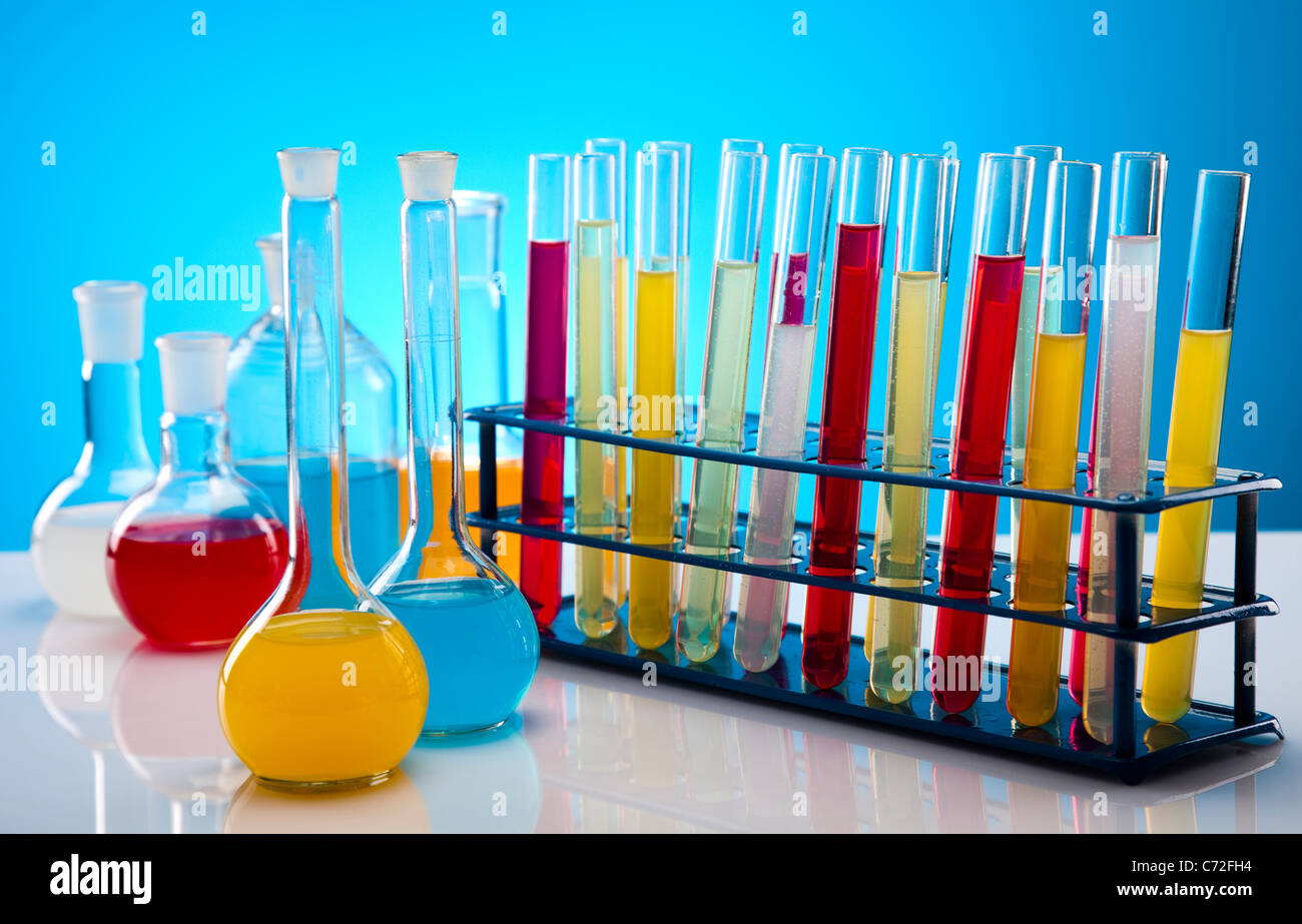 Fluids In Lab Containers Laboratory flasks with fluids of different colors Stock Photo - Alamy