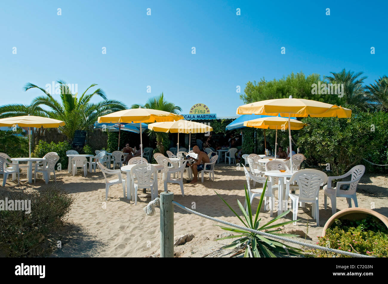 Beach cafe at S'Argamassa, Ibiza, Balearics, Spain Stock Photo