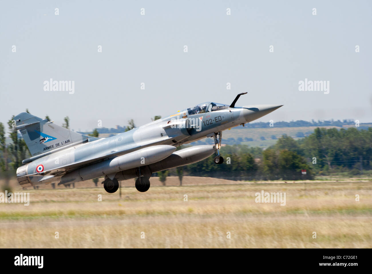 French Mirage 2000D pair flying in tight formation at RAF Fairford