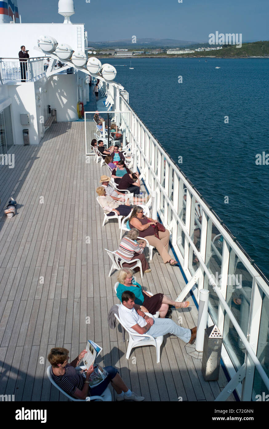 On the deck of Brittany Ferry Pont Aven leaving Plymouth. Stock Photo