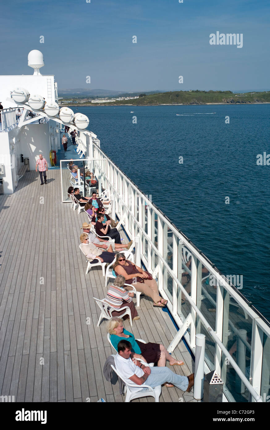 On the deck of Brittany Ferry Pont Aven leaving Plymouth. Stock Photo