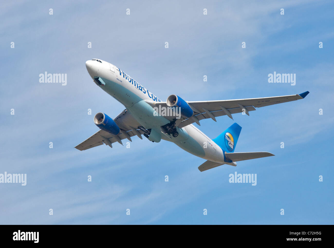 Thomas Cook Airbus A330 on takeoff from Gatwick Airport, Sussex, England Stock Photo