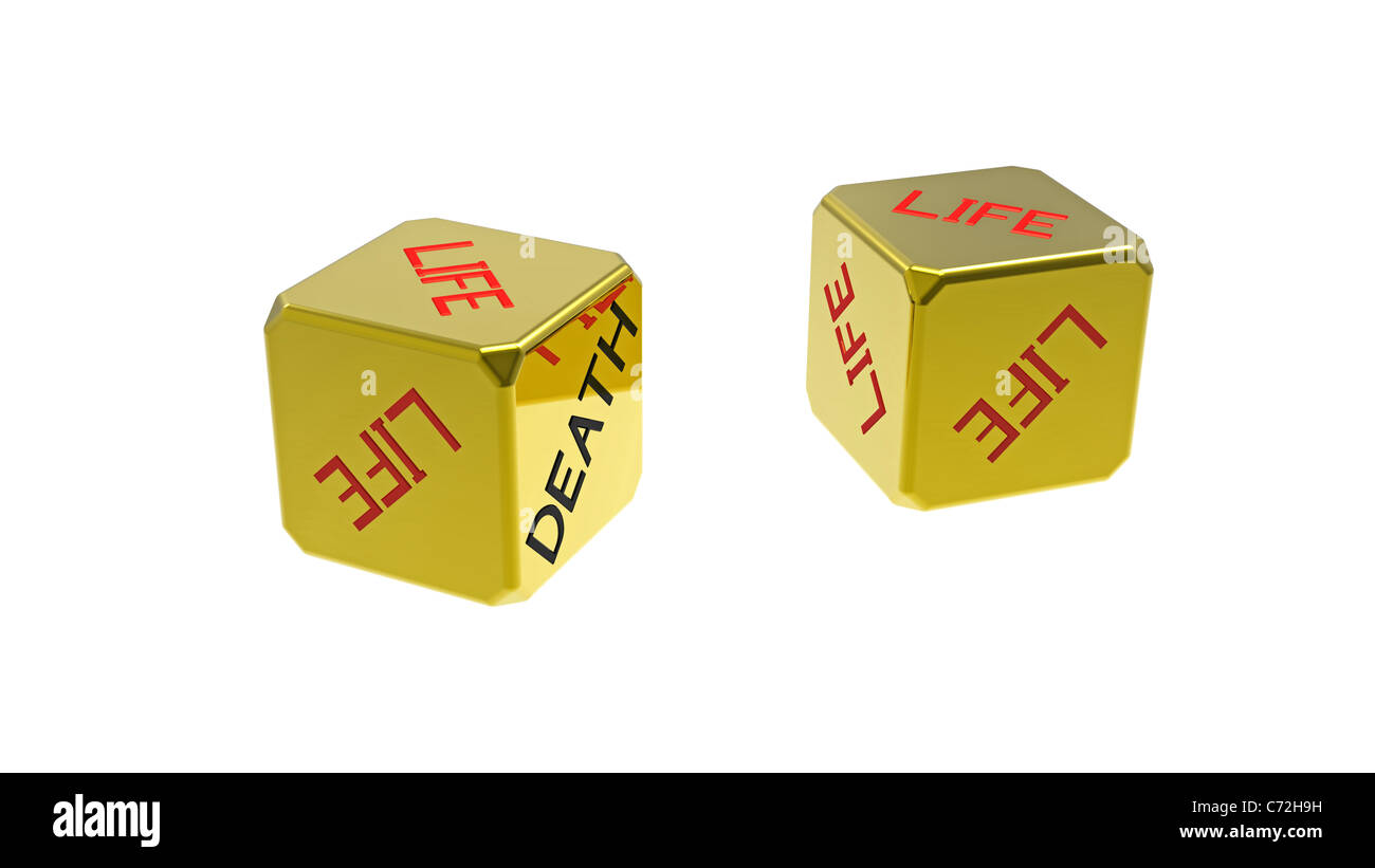 Two dices life death isolated on white 3d render Stock Photo
