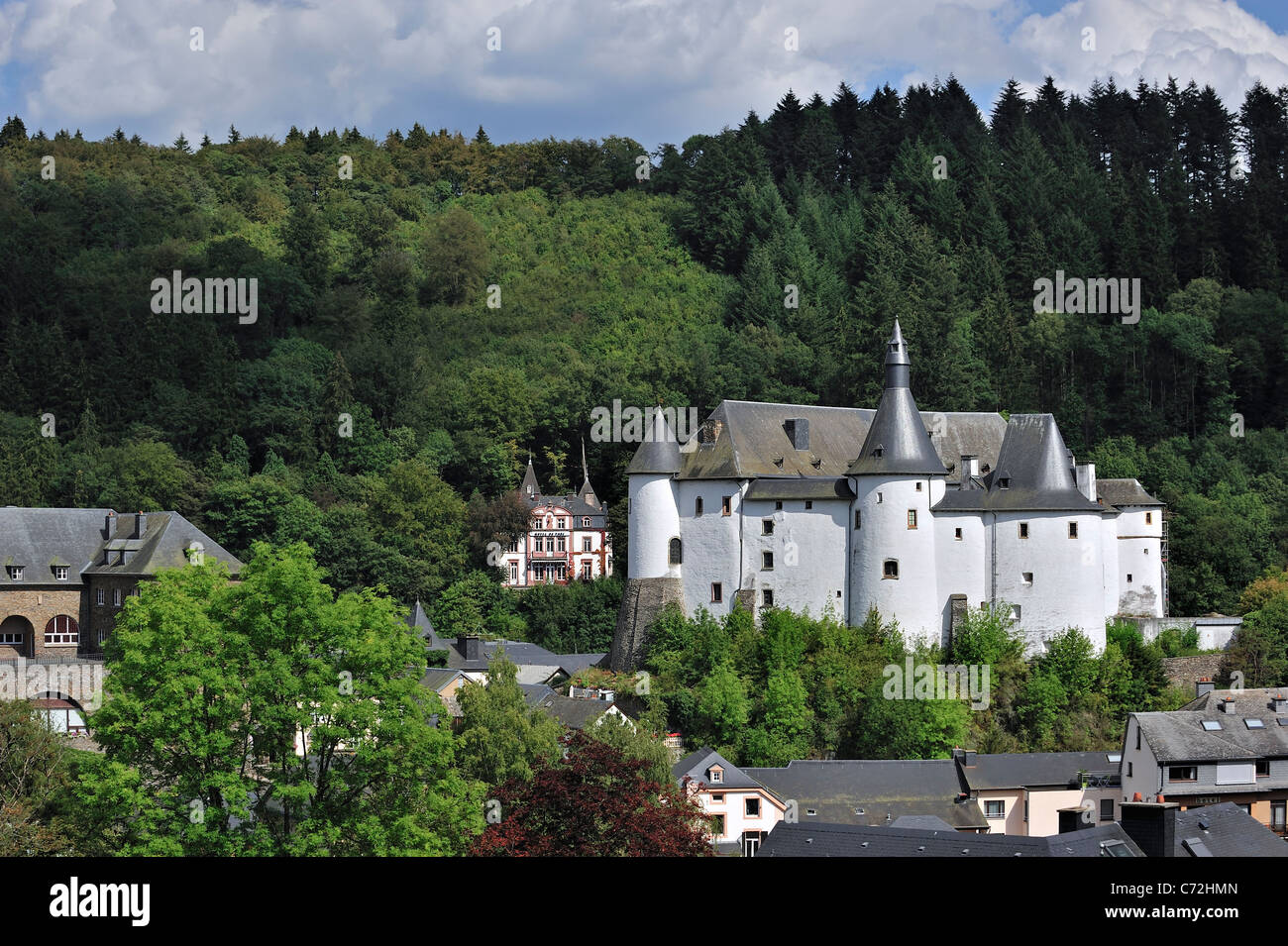 White medieval castle of Clervaux, Luxembourg Stock Photo