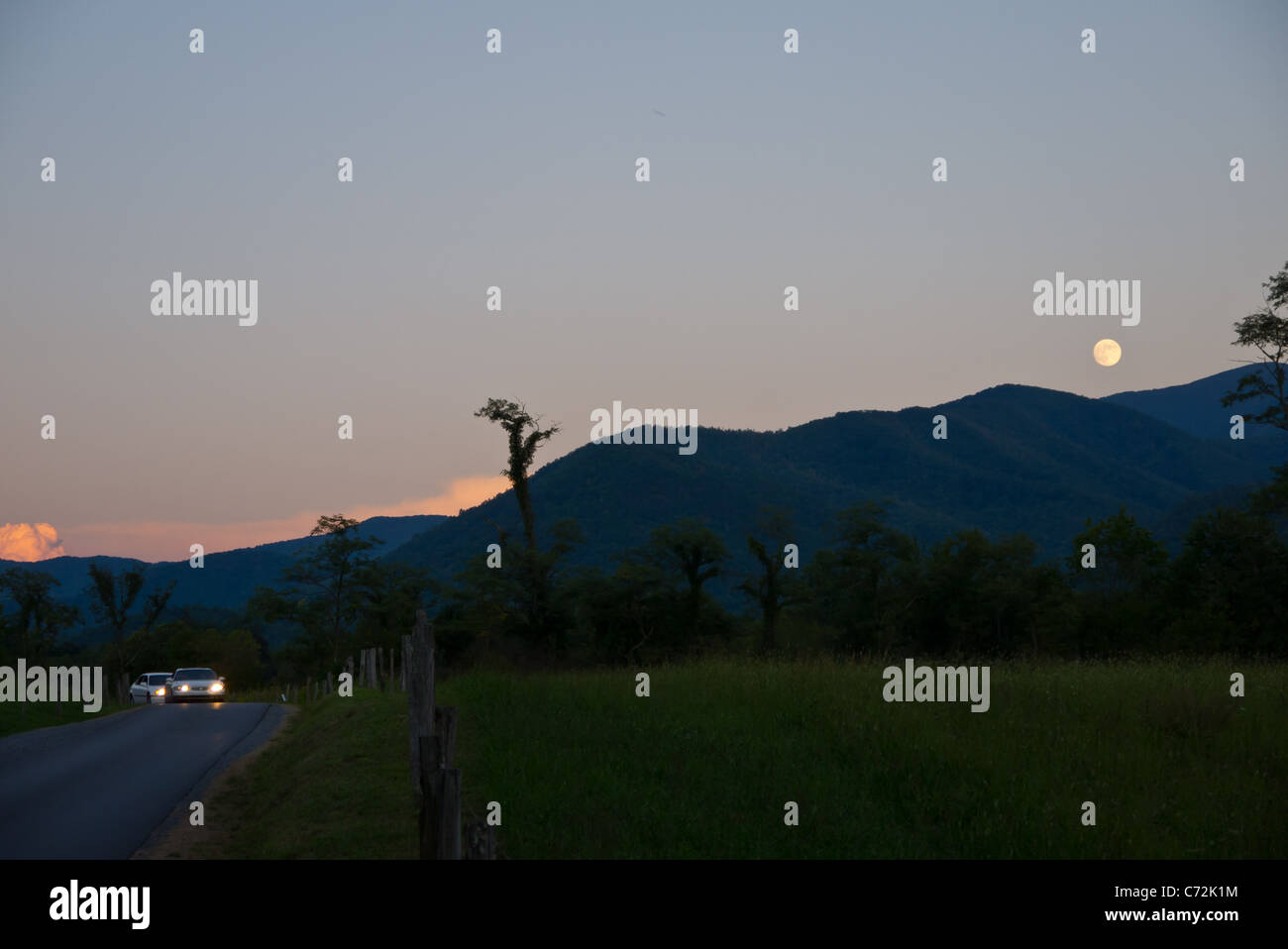 Sunset at Cades Cove, Great Smoky Mountains National Park Stock Photo