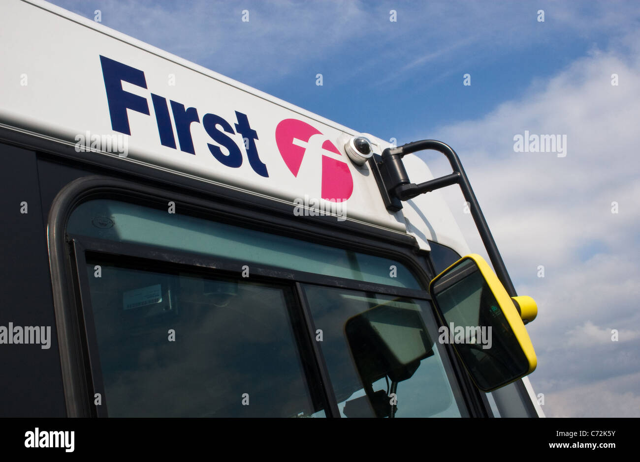 First bus, Manchester, England, UK Stock Photo