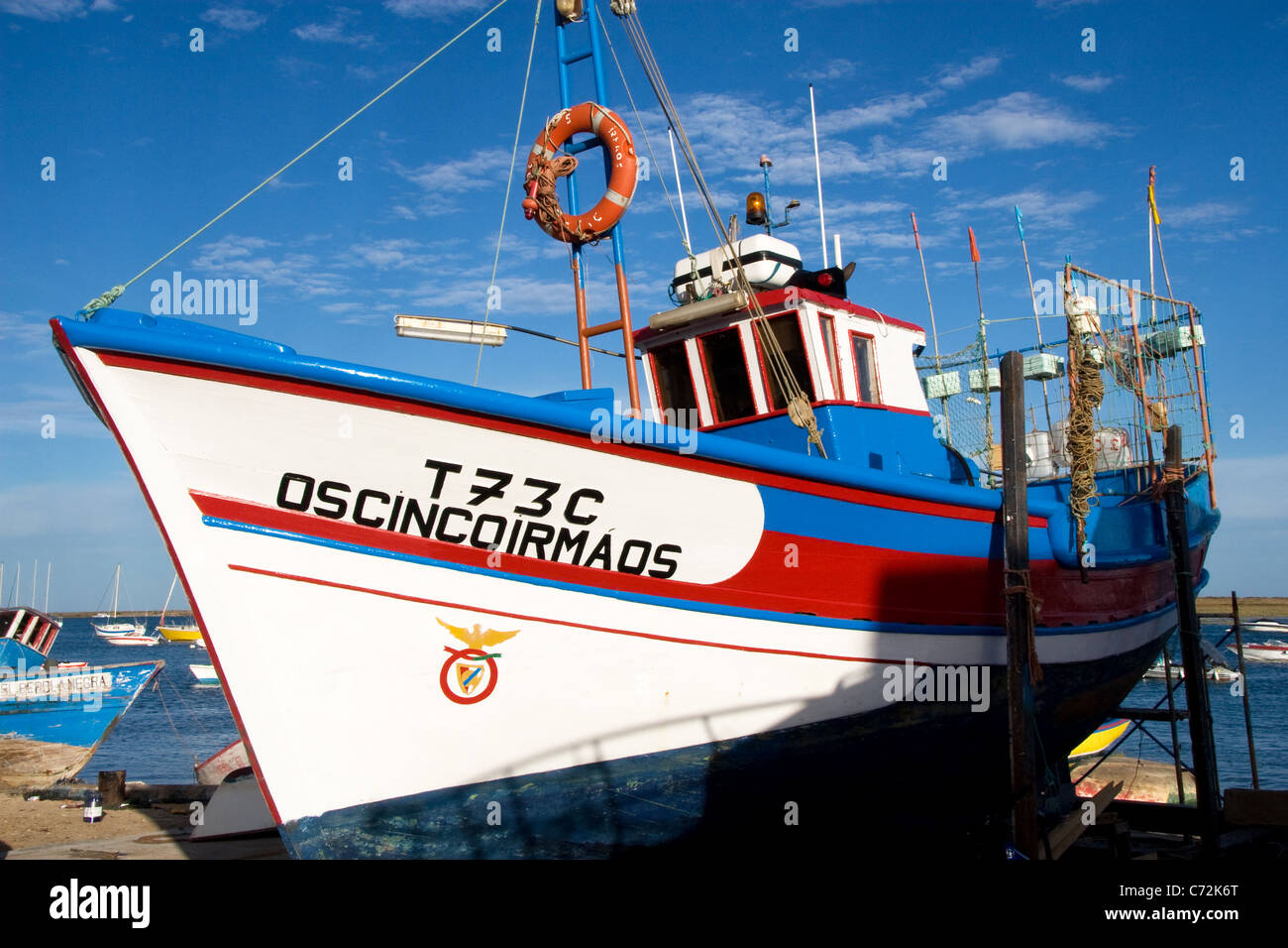 Fishing boat, Santa Luzia, Tavira, Algarve, Portugal Stock Photo