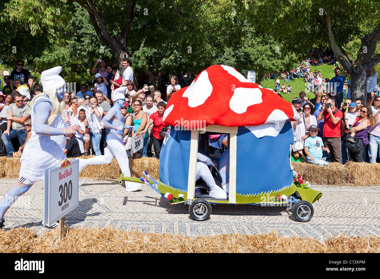 Lisbon Red Bull Soapboax race 2011 / 2º Grande Prémio Red Bull - A Corrida Mais Louca do Mundo. Smurfs theme. Stock Photo