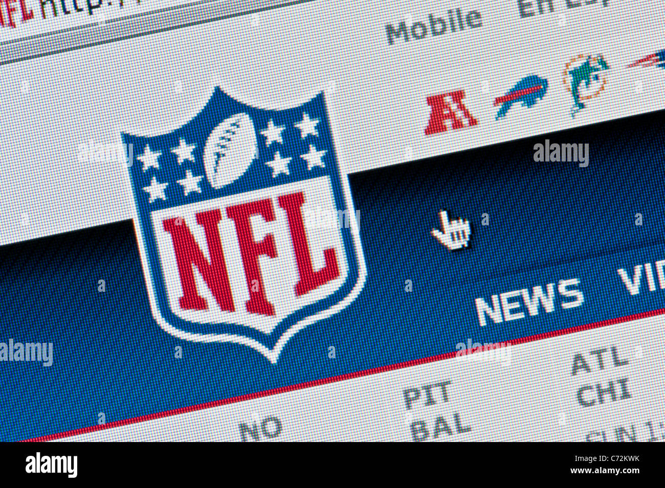 Close up of the NFL logo as seen on its website. (Editorial use only: print, TV, e-book and editorial website). Stock Photo